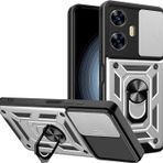 LeviDo Realme C55 4G ile uyumlu kılıf, silikon, kaydıraklı kamera koruyucusu, kapak, halka stantlı kılıf, cep telefonu tutucu, otomobil mıknatıslı cep telefonu kılıfı, darbeye dayanıklı kapak, gümüş