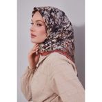 levidor Çiçekli Soyut Desen Twill İpek Eşarp, 90 x 90, V32010, Somon, Kadın