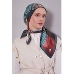 levidor Desenli Twill İpek Eşarp, 90 x 90, V33625, Yeşil, Kadın