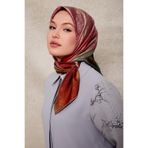 levidor Desenli Twill İpek Eşarp, 90 x 90, V33626, Yeşil, Kadın