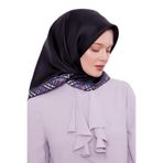 levidor Ekose Kenar Twill İpek Eşarp, 90x90, LVD.IPE.0848, Lacivert, Kadın