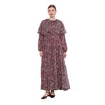 levidor Etnik Desenli Şifon Elbise, 40, V7039, Bordo, Kadın