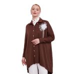 levidor Gül Broş Detaylı Kaşmir Tunik, 1, 210109, Kahve, Kadın