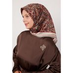 levidor K.Vizon Etnik Desen Twill İpek Eşarp, 90 x 90, LVD.IPE.0890, K.Vizon, kadın