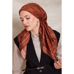 levidor Kareli Twill İpek Eşarp, 90 x 90, LVD.IPE.0914, Kiremit, kadın