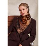 levidor Karmaşık Desen Twill İpek Eşarp, 90 x 90, LVD.IPE.0910, Vizon, Kadın