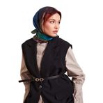 levidor Karmaşık Desen Twill İpek Eşarp, 90 x 90, LVD.IPE.0910, Yeşil, Kadın