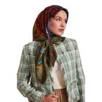 levidor Karmaşık Desen Twill İpek Eşarp, 90 x 90, LVD.IPE.0915, Yeşil, Kadın