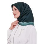 levidor Kenar Bordürlü Twill İpek Eşarp, 90 x 90, Kenar Bordürlü, Zümrüt, Kadın