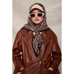 levidor Leopar Desen Twill İpek Eşarp, 90 x 90, LVD.IPE.0921, Siyah, Kadın