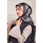 levidor Noktalı Kareli Twill İpek Eşarp, 90 x 90, V31480, Siyah, Kadın