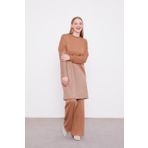 Levidor Simli Kumaş Amblem Detaylı Triko Tunik - Camel