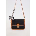 levidor Siyah-Camel Fular Bağlama Detaylı Omuz Çantası, Standart, 930368, Siyah-Camel, Kadın