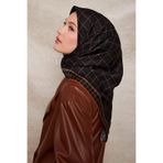 levidor Siyah-Kahve Kareli Twill İpek Eşarp, 90 x 90, V31916, Siyah-Kahve, Kadın