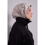 levidor Siyah-Vizon Zambak Çiçek Desen Twill İpek Eşarp, 90 x 90, Zambak Çiçek Desen, Siyah-Vizon, Kadın