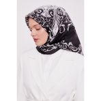 levidor Varak Desenli Twill İpek Eşarp, 90x90, V31746, Siyah, Kadın