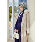 levidor Yaka Kolları Kürk Detaylı Kaban, 1, TYCF393E49BE31185717FC600, Bej, Kadın