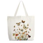 Levitatinyear Kelebek Çiçekli Kadın Çantası, Yabani Çiçekler Kanvas Çanta, İlham Verici Hediye Çantası, İncil Kütüphanesi Kitap Çantası, Boho Omuz Çantası En İyi Arkadaşlar için Hediyeler Kız