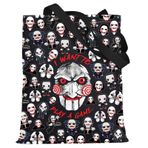 LEVLO Jigsaw Killer Tote Çanta Yapboz Hayranları Hediye Bir Oyun Oynamak İstiyorum Yapboz Katil Omuz Çantası Korku Filmi Yapboz Ürünleri, Oyun Tote Oyna