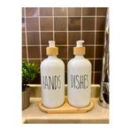 Levn Home Lotion 2`li Beyaz Mutfak Sıvı Sabunluk Seti 500ml+ 500ml Bambu Tepsili