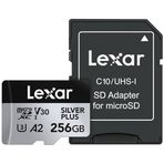 Lexar 256 GB Profesyonel Silver Plus microSDXC Hafıza Kartı w/SD Adaptör, UHS-I, C10, U3, V30, Full-HD ve 4K Video, 205/150 MB/s'ye kadar Okuma/Yazma, Videografçılar, Oyuncular (LMSSIPL256G-BNANU)