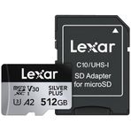 Lexar 512 GB Profesyonel Silver Plus microSDXC Hafıza Kartı w/SD Adaptör, UHS-I, C10, U3, V30, Full-HD ve 4K Video, 205/150 MB/s'ye kadar Okuma/Yazma, Videografçılar, Oyuncular (LMSSIPL512G-BNANU)
