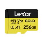 Lexar GOLD 256GB Mikro SD Kart, microSDXC UHS-II Bellek Kartı, V60, U3, A1, C10 microSD Kart, 280MB/s'ye kadar Okuma, Drone/Aksiyon Kamerası/UHS-II Taşınabilir Oyun Cihazı için (LMSGOLD256G-BNNNG)