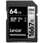 Lexar LSD64GCB1667 64GB SD Professional 1667x SDXC UHS-II Cards Up To 250MB/s Read 120MB/s Write C10 V60 U3 Kart Bellek