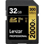 Lexar Professional 2000x SD Kart 32 GB, SDHC UHS-II Hafıza Kartı, 300 MB/sn'ye Kadar Okuma, 260 MB/sn Yazma, Sınıf 10, U3, V90 SDHC Kart DSLR için, Full-HD Sinema Kalitesinde 8K Video Kameralar