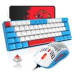 LexonElec T60 Kablolu Gaming Klavye ve Mouse Seti, Mini%60 Kompakt 62 Tuşlu Mekanik Klavye, 19 Gökkuşağı LED Işık, UK Layout + 6400 DPI PS4 Oyun Faresi + PC, Laptop için Mouse Pad - Kırmızı Anahtar/Mavi
