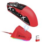 LexonElec x ATTACK SHARK X11 RGB Manyetik Şarj Ünitesi ile Kablosuz Oyun Faresi, PixArt PAW3311 Sensör, Bantlı Ultra Hafif 59g Üç Modlu Oyun Faresi, Kablolu/2,4G/BT, PC/Mac için 22K DPI-Red&Tape