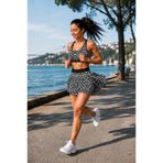 Leyal moda Kadın Siyah Beyaz Desenli Kendinden Sütyenli Pedli Büstiyer Şortlu Etek Tenis Fitness Plaj Takımı