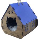 Leyan Ahşap Dekoratif Minderli Kedi Evi/yatağı Hobbit Model ATL-KD1001 - Mavi