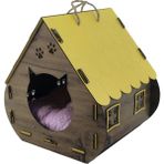 Leyan Ahşap Dekoratif Minderli Kedi Evi/yatağı Hobbit Model ATL-KD1001 - Sarı