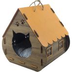 Leyan Ahşap Dekoratif Minderli Kedi Evi/yatağı Hobbit Model ATL-KD1001 - Turuncu