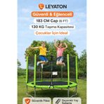 Leyaton 6 FT 183 CM Bahçe Tipi Çocuk Trambolini, Fileli Güvenlik Ağlı, 130 KG Taşıma Kapasitesi, Yeşil