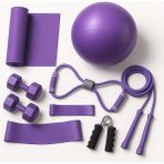 Leyaton 9 Parçalı Pilates ve Fitness Seti Pilates Minderi, Dambıl, Squat Band ve Daha Fazlası! - Mor