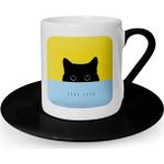 Leydi Collection Black Kitty Tasarımlı Siyah 1 Türk Kahvesi Fincanı