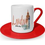 Leydi Collection London Tasarımlı Kırmızı 2 Türk Kahvesi Fincanı