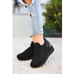 LEYDİ SHOES Bağcık Detaylı Triko Kadın Spor Ayakkabı Siyah Marsilya