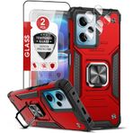 LeYi Xiaomi Redmi Note 12 Pro 5G/Poco X5 Pro 5G için cep telefonu kılıfı, 2 x zırhlı folyo ve 2 x kamera koruma folyosu, Rugged Armor askeri stant koruyucu kılıf, 360° halka, cep telefonu kılıfı, kırmızı