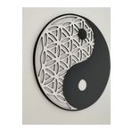 Leylaser 30x30 cm Ying Yang Yaşam Çiçeği Siyah Beyaz Duvar Dekoru Ahşap Tablo