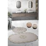 Leyli Kına Helena Fransız Güpürlü Büyük Ebat Krem 2'li Banyo Ve Salon Paspas Takımı Çeyizlik 70x120 Ve 60x70
