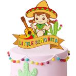 LHCING Little Senorita Doğum Günü Pastası Süsü - Kız Bebek Partisi - Cinsiyet Açıklaması Bebek Senoria On Her Way - Parlak Sombrero Meksika Fiesta Parti Dekorasyonu