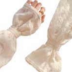 LHGWAT Kadın Anti-uv Kollu, Şifon Kol Kolları Tül Güneş Koruma Kollu Kadın Uzun Puf Kollu Eldiven Yaz Güneş Koruma Eldivenleri Buz İpek Soğutma Kol Kolları (Bej), Bej, Medium/Large