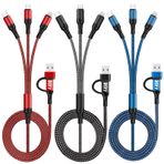 LHJRY 6'sı 1 Arada Çoklu Şarj Kablosu 3 Paket 4 ft USB A/C - Telefon USB C Mikro USB Konektör Kablosu Cep Telefonları Tabletler ve Daha Fazlası ile Uyumlu - (Kırmızı, Siyah, Mavi)