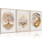 Lhoiplme Hayat Ağacı Duvar Sanatı Dekor Zen Lotus Çiçeği Kanvas Tablolar Yoga Meditasyon Odası Sanat Eseri Soyut Yin Yang Spa Duvar Sanatı Manevi Sembol Poster Oturma Odası Yatak Odası için 20x20x7 cm
