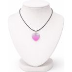 Lia Charm Pembe Kristal Kuvars Taşlı Kalp Kolye - Şeffaf Geçişli Tasarım & Siyah Kordon Ip - Pembe - Siyah - 45 cm