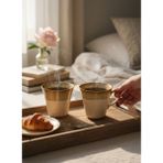Lia Porselen 2'li Çay ve Kahve Kupa Seti 8x8 cm Kahverengi Akıtma File 150 ml