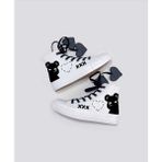 Lias Shoes Kalp Bağcık Gece Ayıcığı Baskılı Keten Çocuk Spor Ayakkabı Sneaker - 001-Beyaz